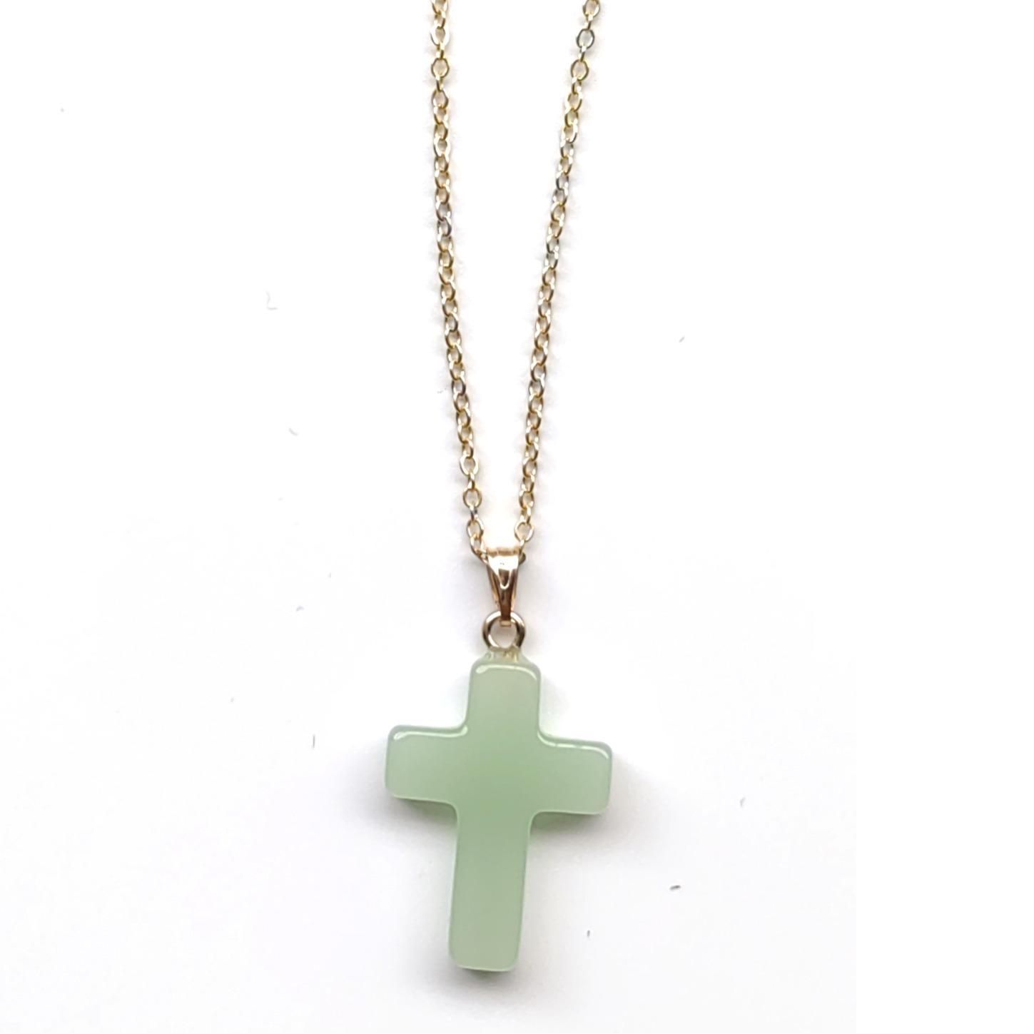 Jade Cross Pendant Necklace with Earrings - Unisex Accessories