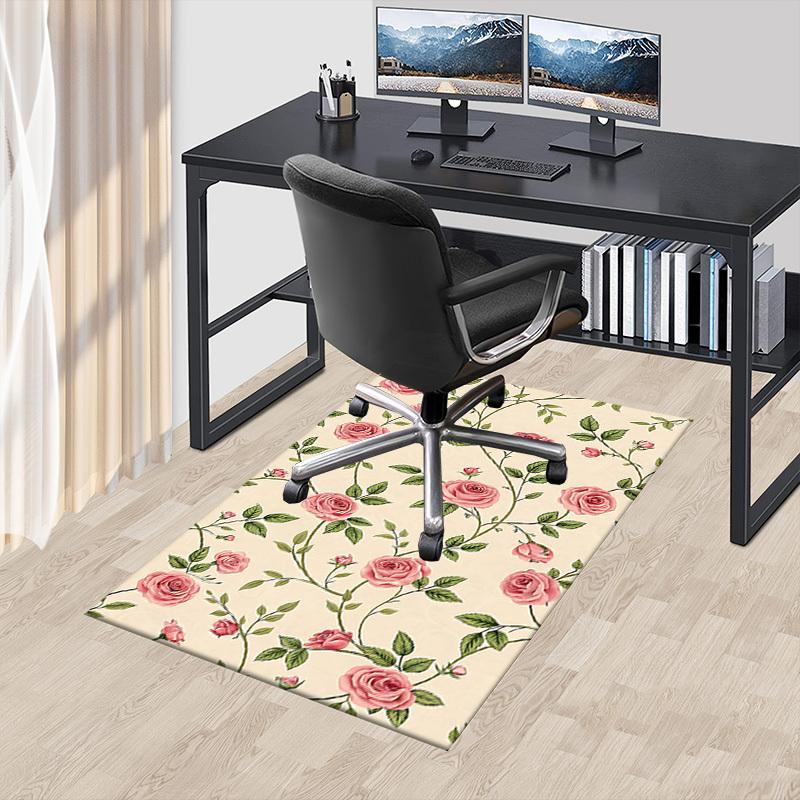 1 Stück Rose Floral rutschfester Boden Teppich Kompatibel für Büro & Wohnzimmer & Schlafzimmer & Esszimmer - Flach- Weich & Muster, Lebendige Farben-W298