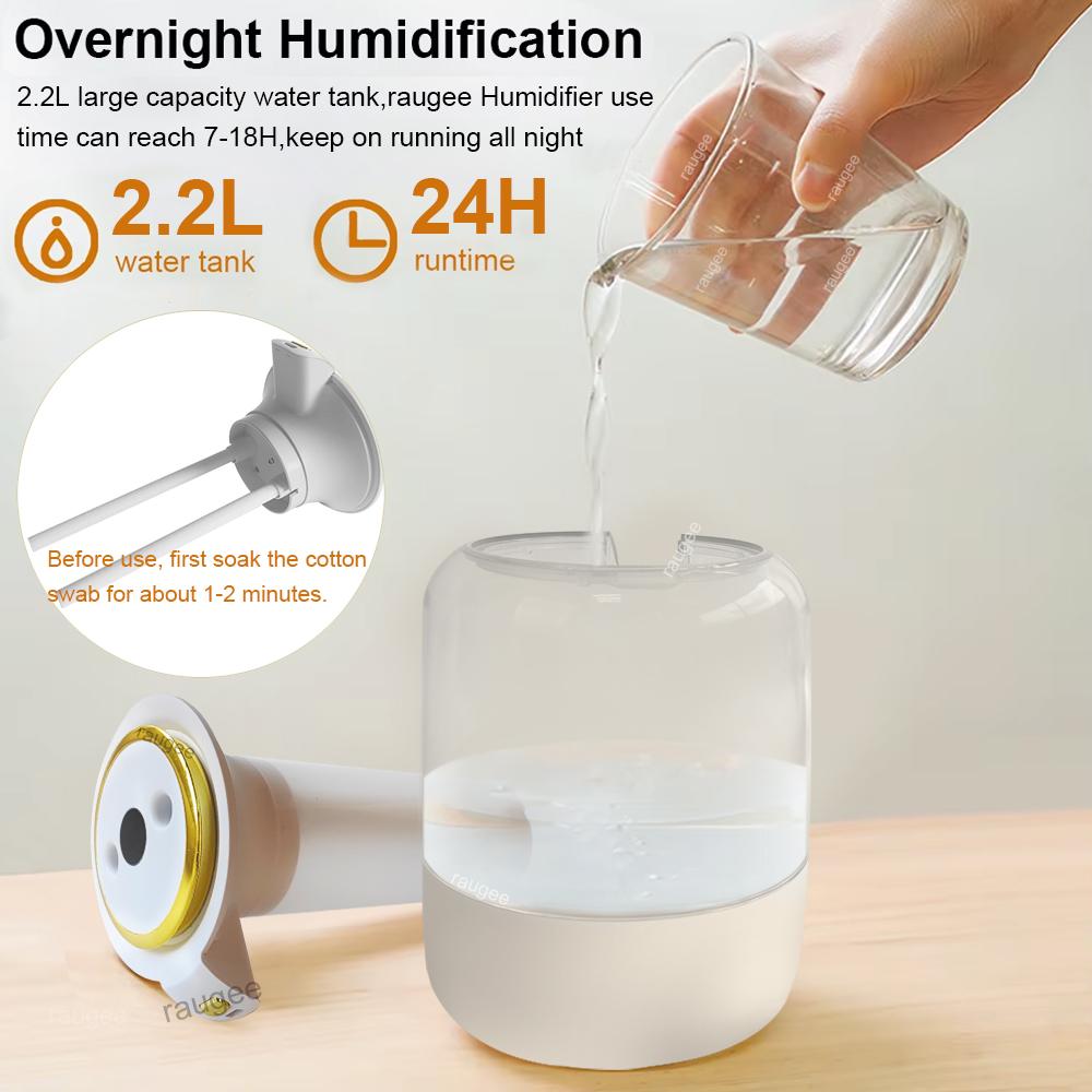 Air Humidifier 2.2L Large Capacity Double Spray Humidifier for Home Bedroom Room Desktop USB Water Humidifier with Night Light