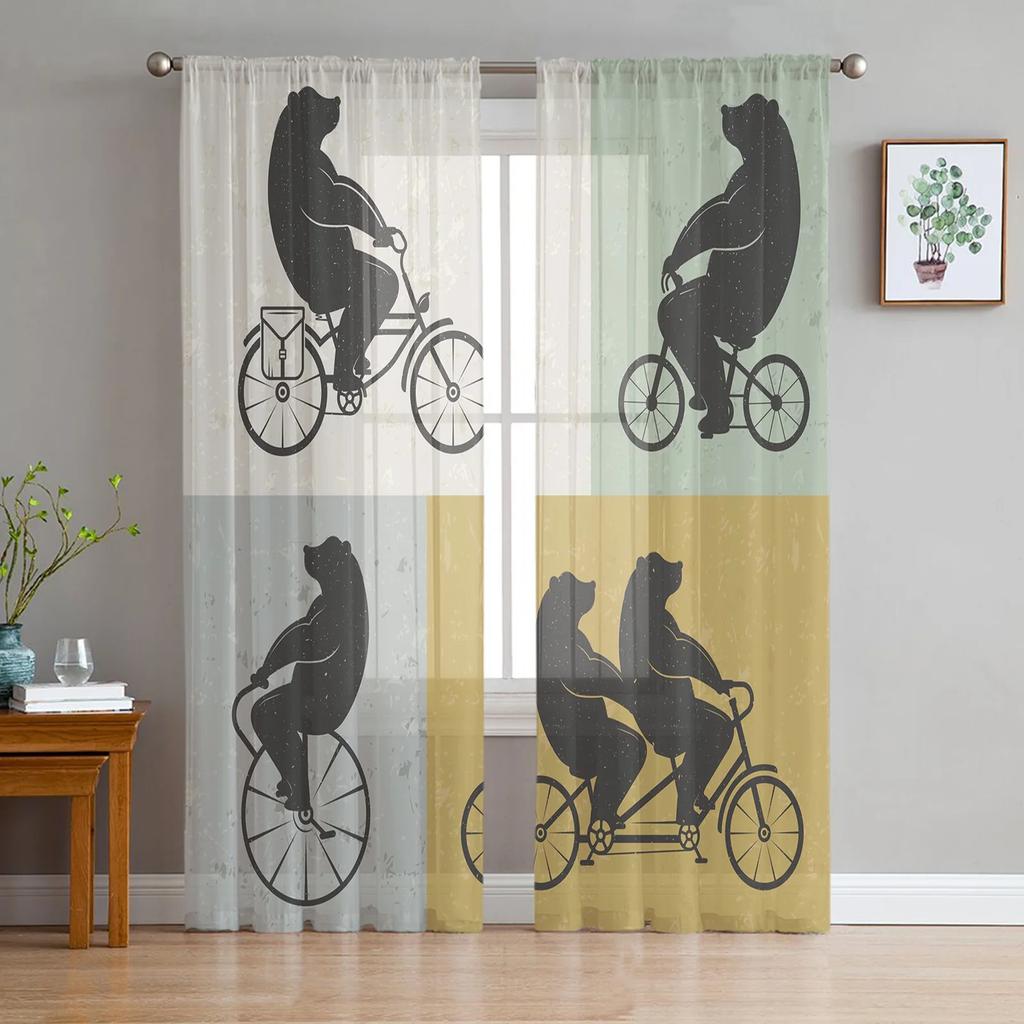 Acrobatic Field Circus Star Retro Style Tulle Curtains Living Room Decoration Chiffon Voile Kitchen Bedroom Curtain Light Filtering For Area Polyester