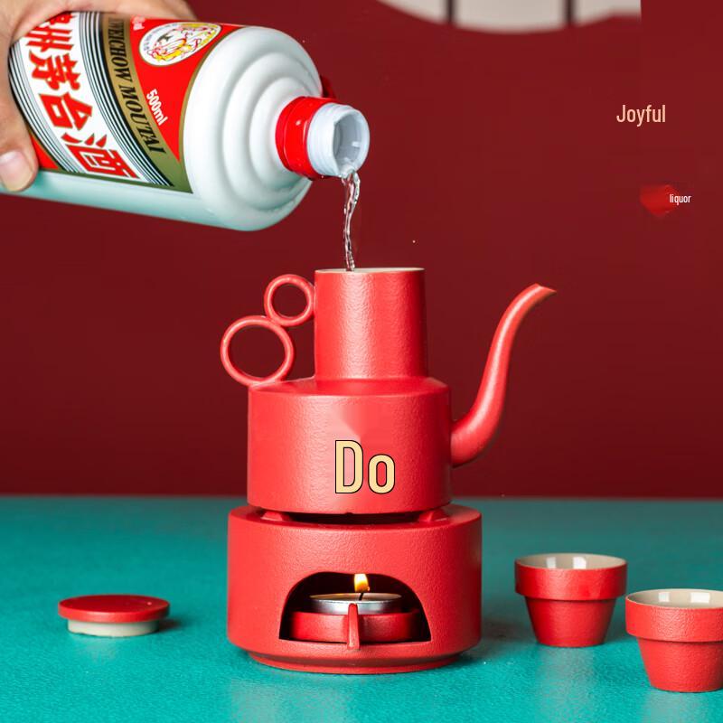 Chinese Ceramic Warm Wine Set with Candle Heater