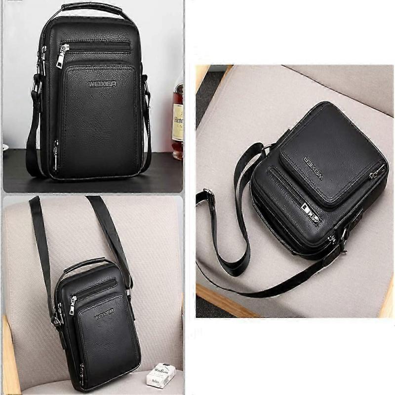 Leather Messenger Bag Men's Crossbody Bags Vintage Shoulder Bag Business Satchel Laptop Bag for Travel Hiking and Working-Black---Black-