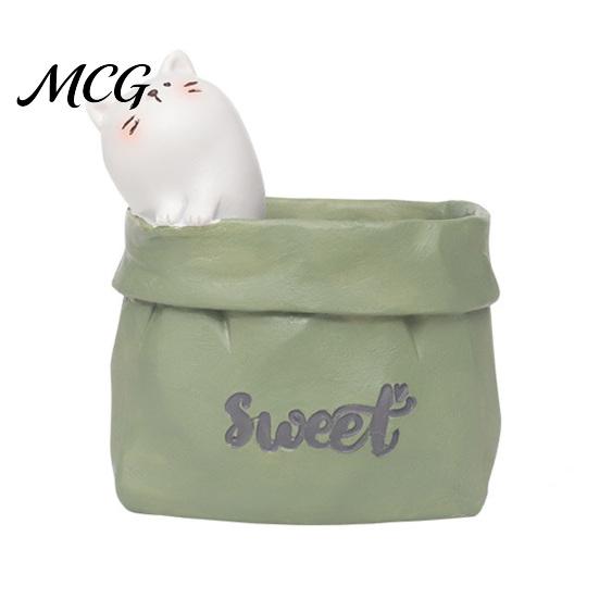 Pen Holder Wrinkled Paper Bag with Animal Decor, Resin Desk Cup Organizer & Succulents Planter, Cute Stationery Gift for Students Office Soft