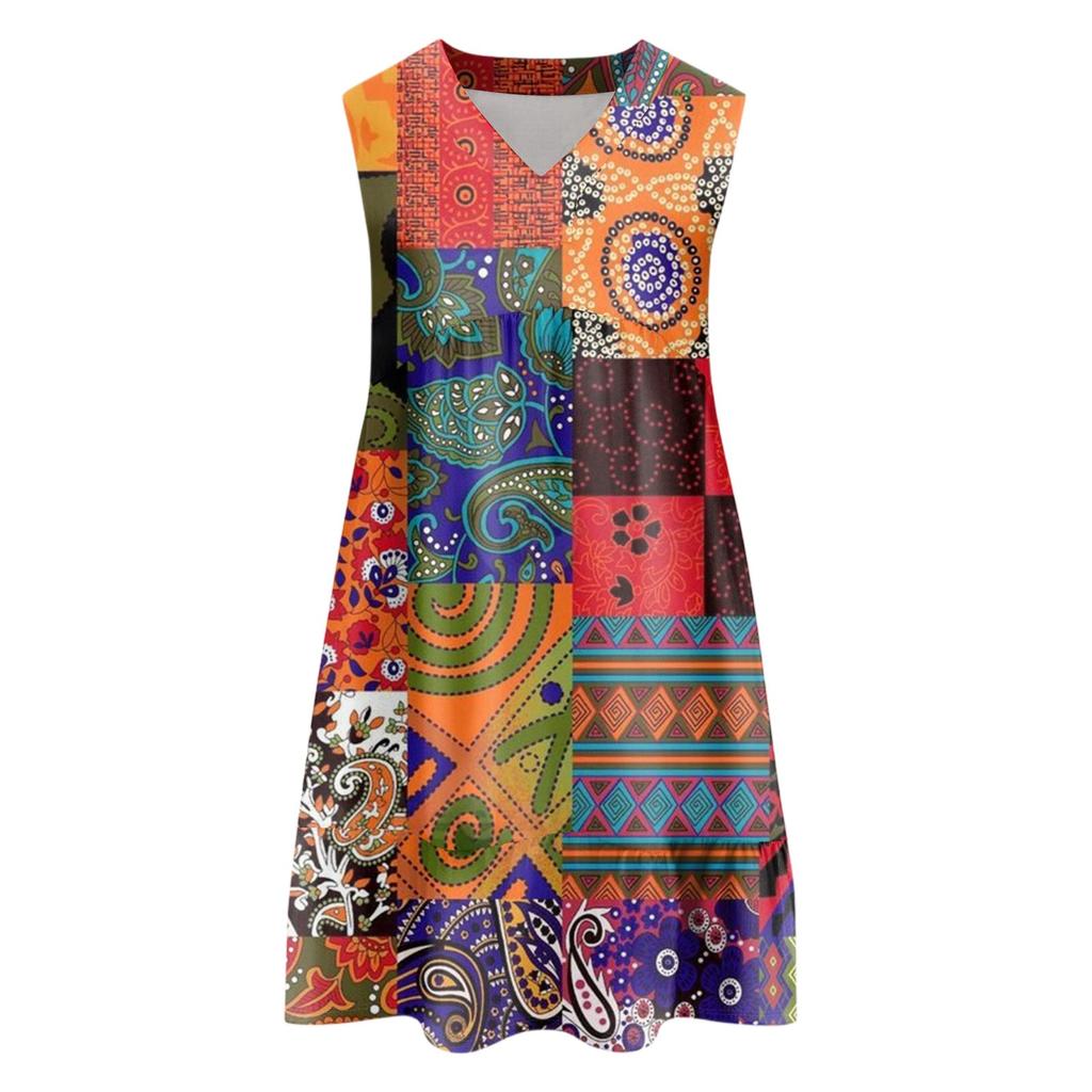 Women's Casual Fashion Breathable V-neck Vest With Pockets Floral Holiday Dress