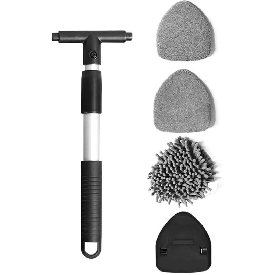 Car Windshield Cleaner Tool, Vehicle Window Cleaner With Extendable Handle & 3 Reusable And Washable Pads, Auto Glass Wash Brush Accessories,