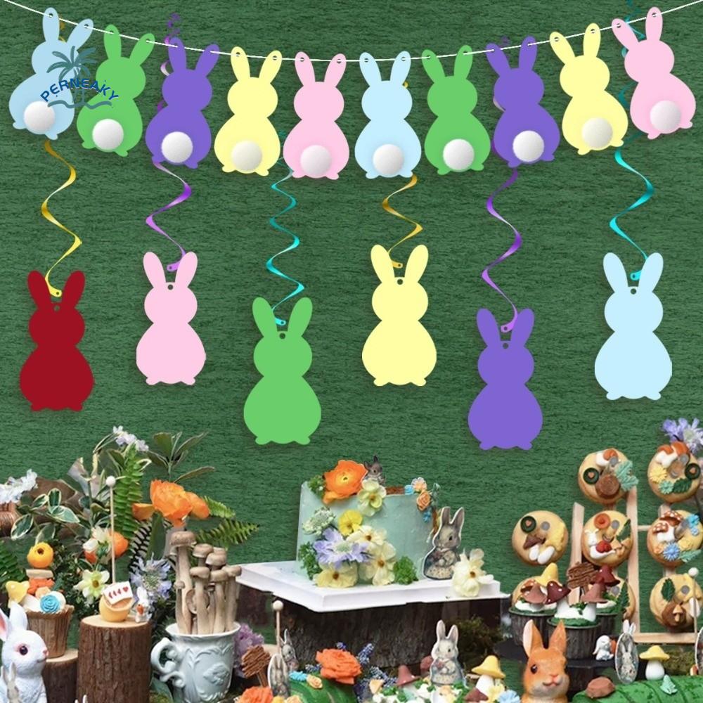 Cartoon Easter Hanging Bunny Set Colorful Cute Party Decoration Flag Decorative Paper Pom Pom Garland Wedding Anniversary