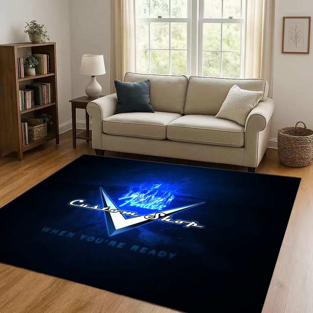 3D F Fender Guitar Musical Instrument Sign Living Room Non Slip Area Rug Carpet for Bedroom Sofa,Easy Clean Home Decor Doormat