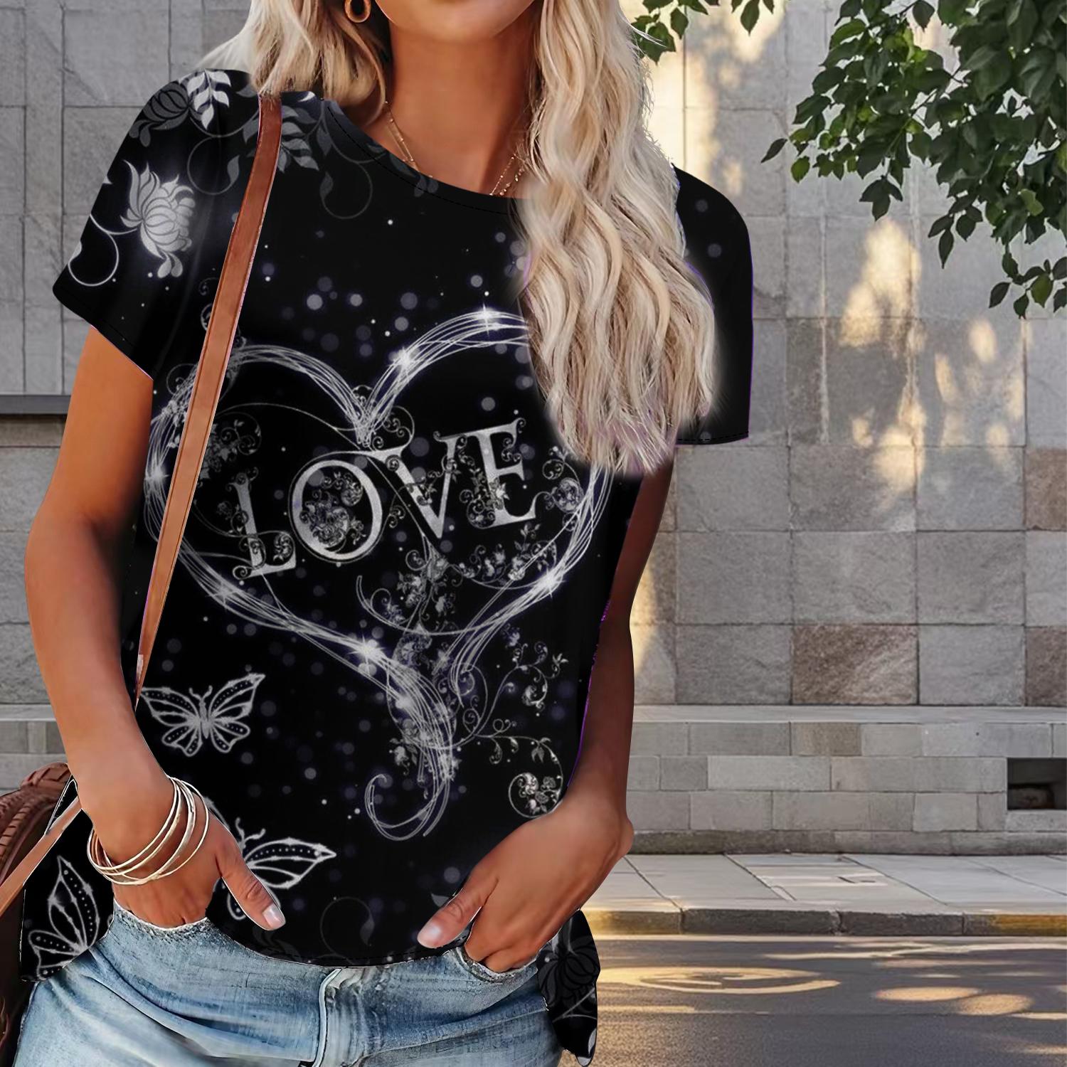 

Женская летняя футболка с принтом «Любовь» в стиле ретро, футболки с коротким рукавом, повседневные топы с принтом 8XL серый