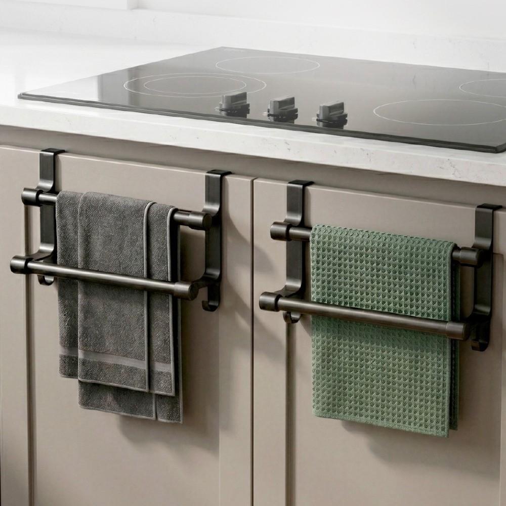 Heavy Duty Double Rod Towel Rack Punch-Free Bath Towel Organizer Bathroom