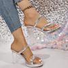 Fashion Elegant Upgraded Transparent Buckle High Heel Sandals Women's Outdoor Summer New Style Elegant Sexy Crystal Thick Heel Shoes