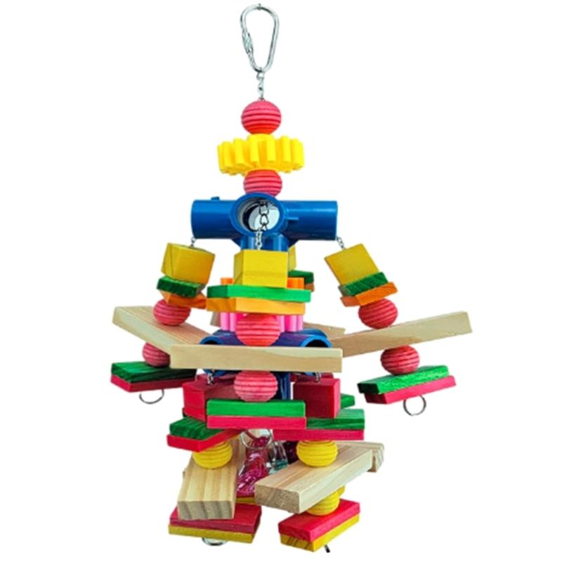 

Bird Toy Blocks Tearing Chewing Toy for Teeth Wood Blocks Cluster Cage Hanging Toy Pet Grinding Teeth Toy 1