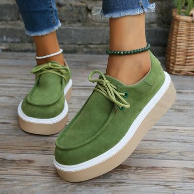 2024 Hot New Women's Casual Single Shoes Thick Soles Tie Round Head Fashion Low Top Solid Color Retro Board Shoes Large Size