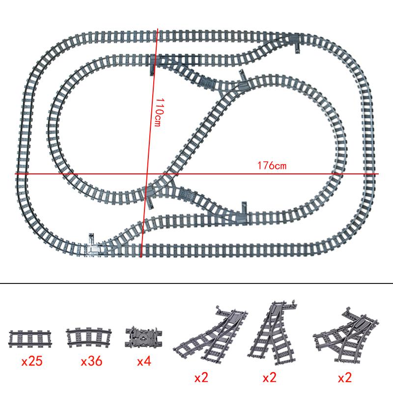 City Trains Flexible Tracks Forked Straight Curved Rails Switch Building Blocks Creative Toys for Kids Gifts