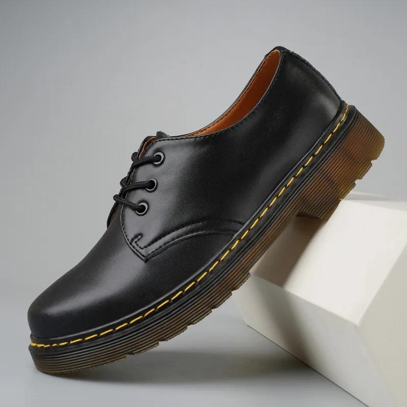 Lässige Leder-Paarschuhe mit niedrigem Schaft, klassisch mit 3 Ösen, Übergröße, Herren-Arbeitsstiefel, Damen-Kurzstiefel, bequem, atmungsaktiv 45 black
