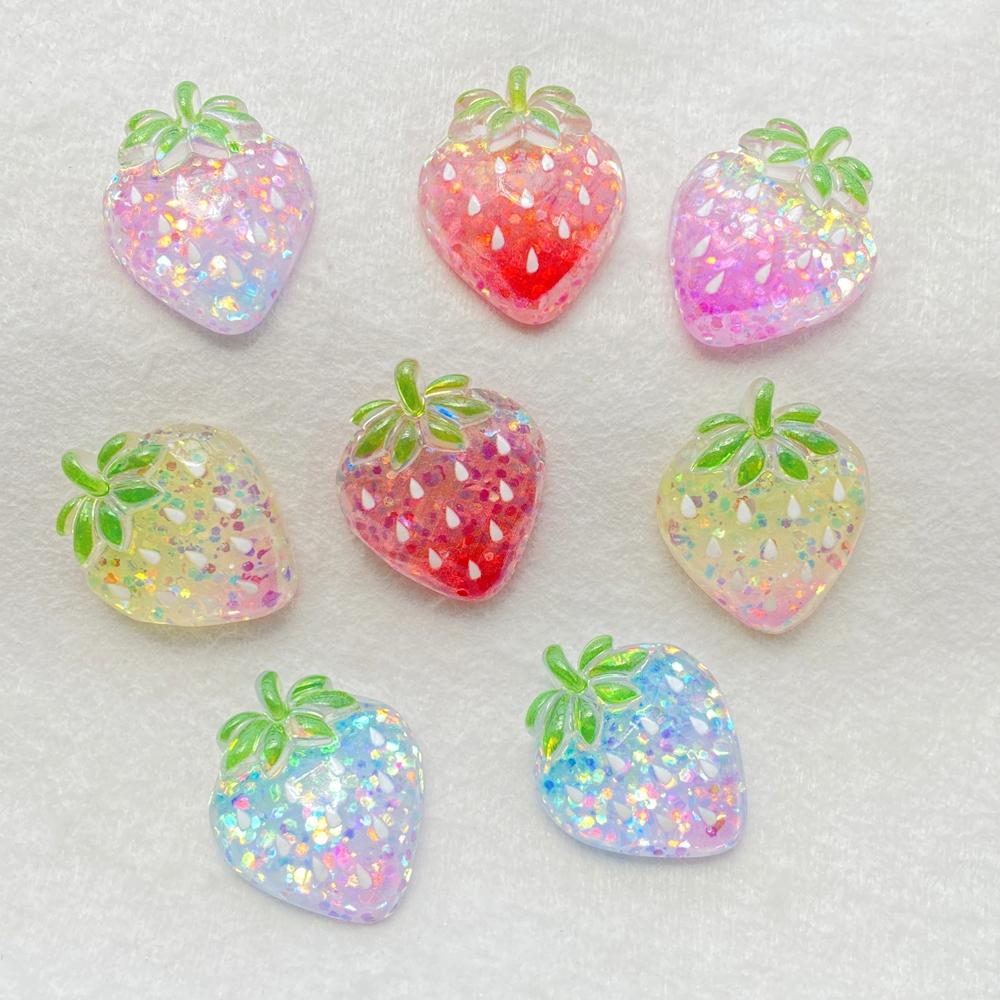 10pcs Glitter Colorful Resin Fruit Strawberry Flat back Stone Figurines Scrapbook DIY Jewelry Decor Crafts