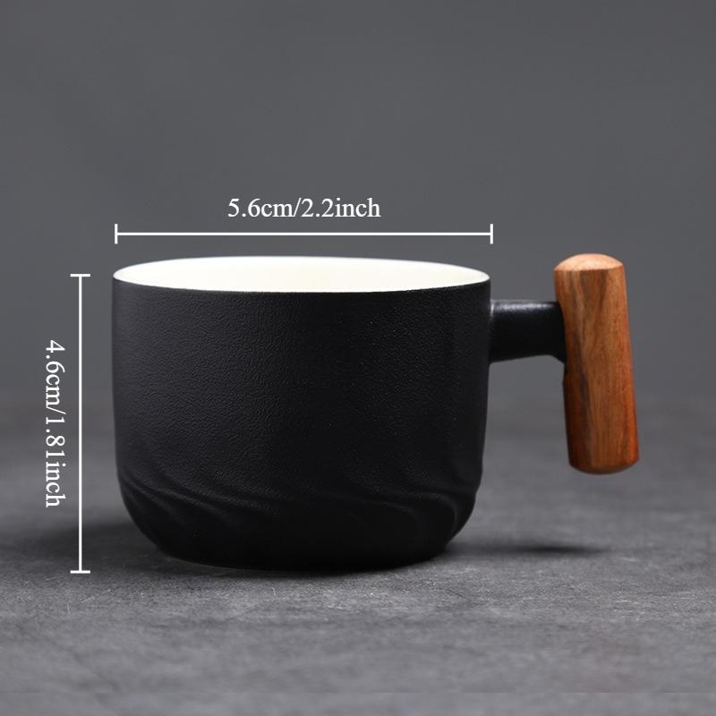 1PC Italian Espresso Coffee Cup Wooden Handle Latte Cup Vintage Coarse Pottery Mug Ceramic Afternoon Tea Cup