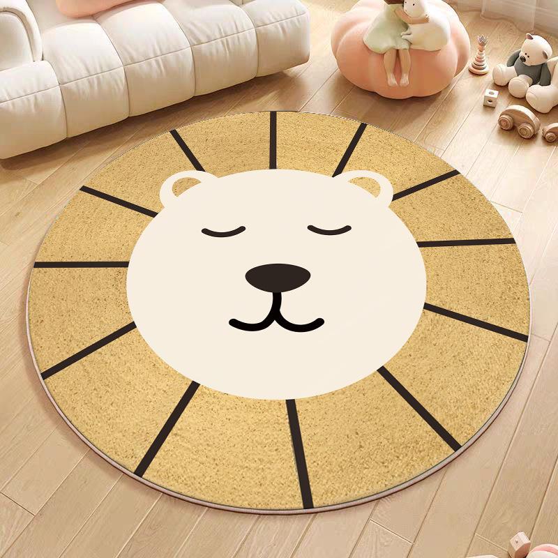 Cartoon Animal Faux Cashmere Rug - Cute Round Bedside Mat for Bedroom, Living Room, or Children's Playroom