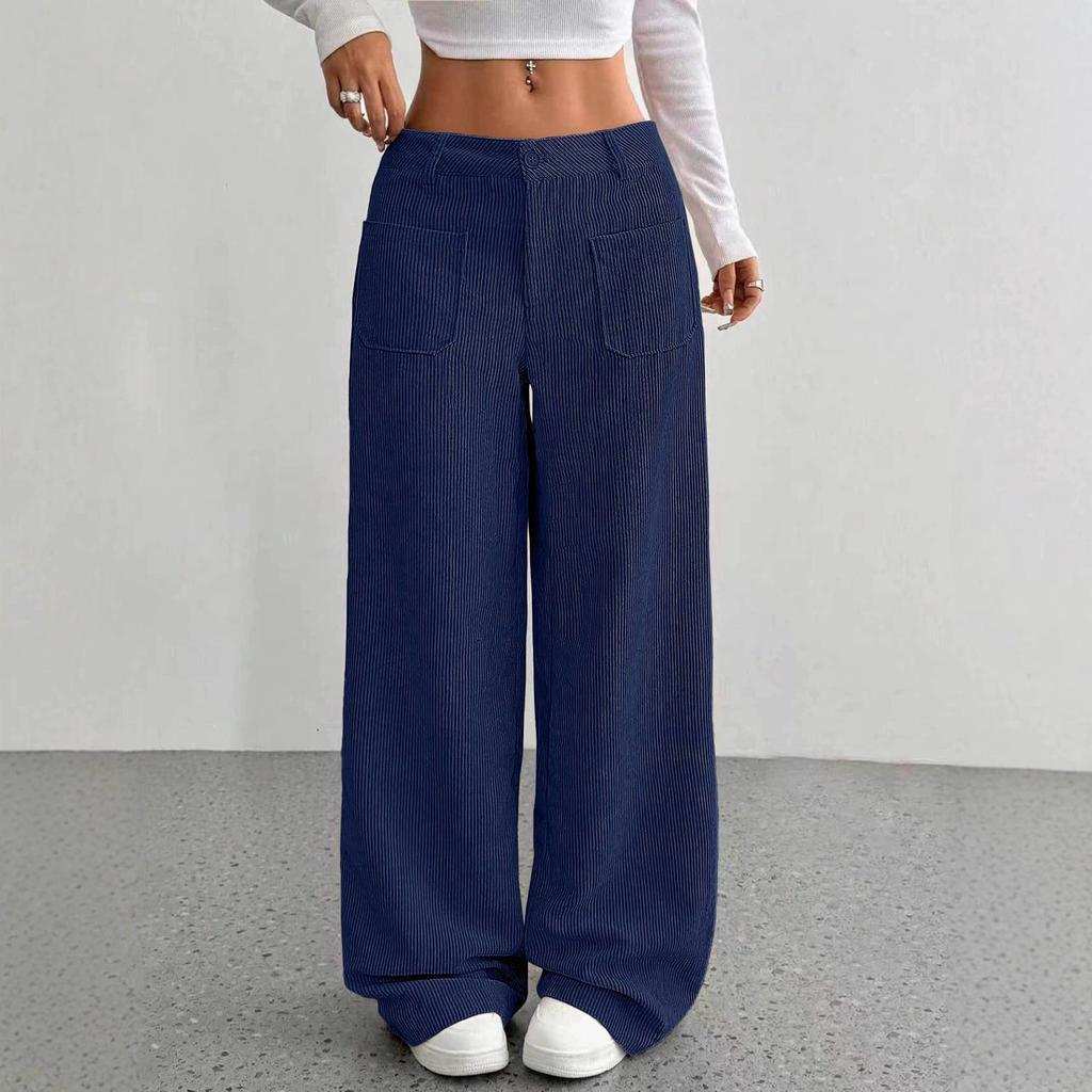 Pantalones de Mujer de Cintura Alta y Pierna Ancha con Textura de Pana | Corte Relajado, Bolsillos Laterales y Comodidad para Todas las Estaciones, Pantalones Beige Lavables a Máquina