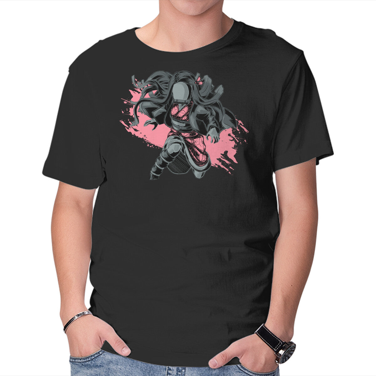 Unisex Crew Neck T-Shirt Dark Nezuko Graphic Short Sleeve Casual Tee M
