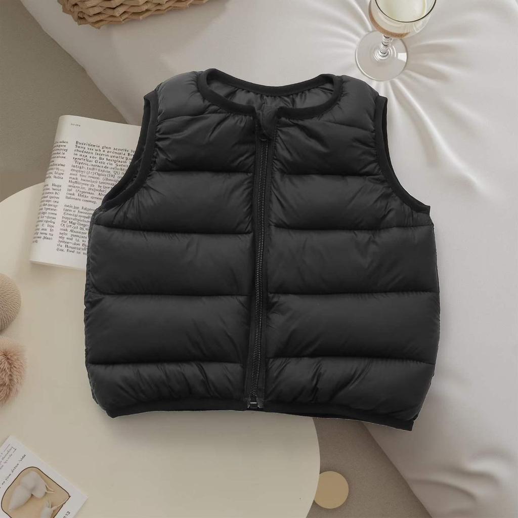 2026 Autumn-Winter Kids' Lightweight Down Cotton Vest - Boys & Girls Sleeveless, Warm, Versatile Korean Style Solid Color Cape