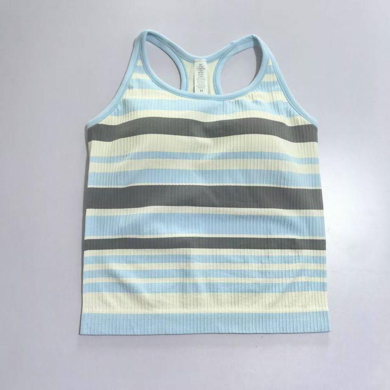 

Stripe Ebb Yoga Clothes Vest Women I-Shaped Fixed Chest Pad Integrated Long Running Sports Workout Clothes Beauty Back Light blue L