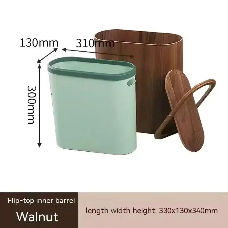 Solid Wood Paper Basket Nordic Wooden Trash Can Large-capacity with Lid Kitchen Trash Can Creative Kitchen Storage Supplies