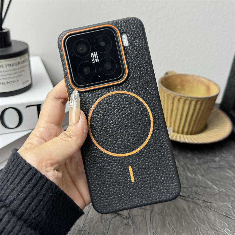 Xiaomi Mi 15 Mobile Phone Case, Lychee Pattern Plain Leather 14ultra Matte Large Hole Simple 13pro Soft Anti-drop Simple