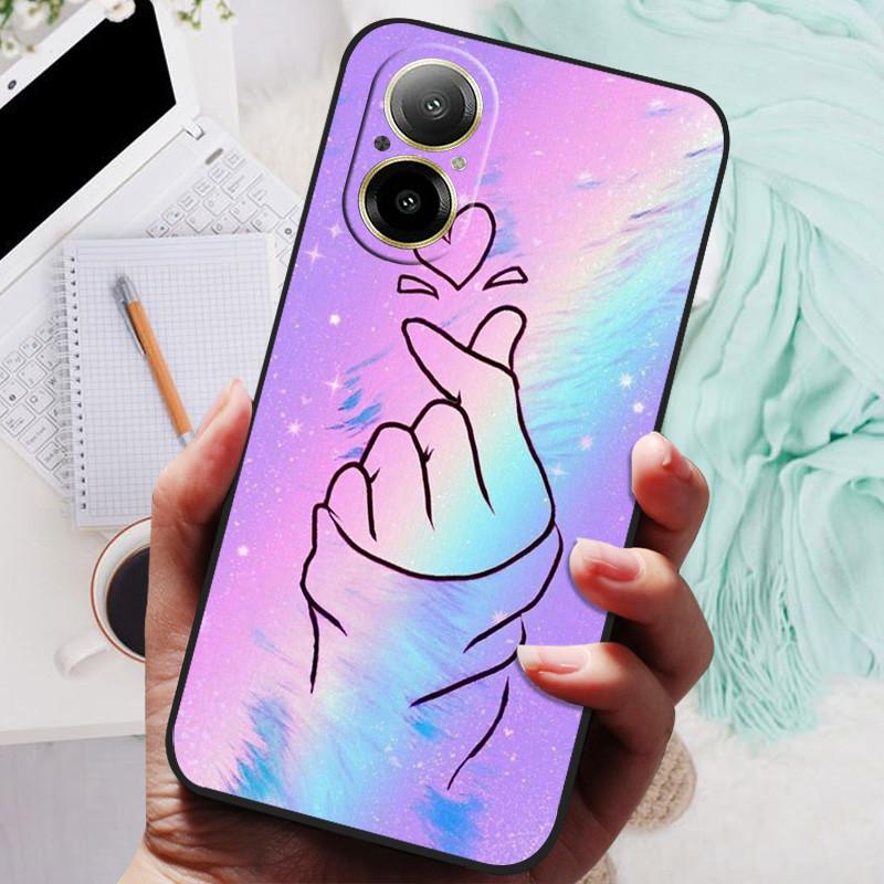 Für Realme C67 4G Hülle RMX3890 Beliebte Blumengemalte Abdeckung Silikon Handyhülle Für Realme C67 C 67 RealmeC67 4G Weiche Taschen Schwarz