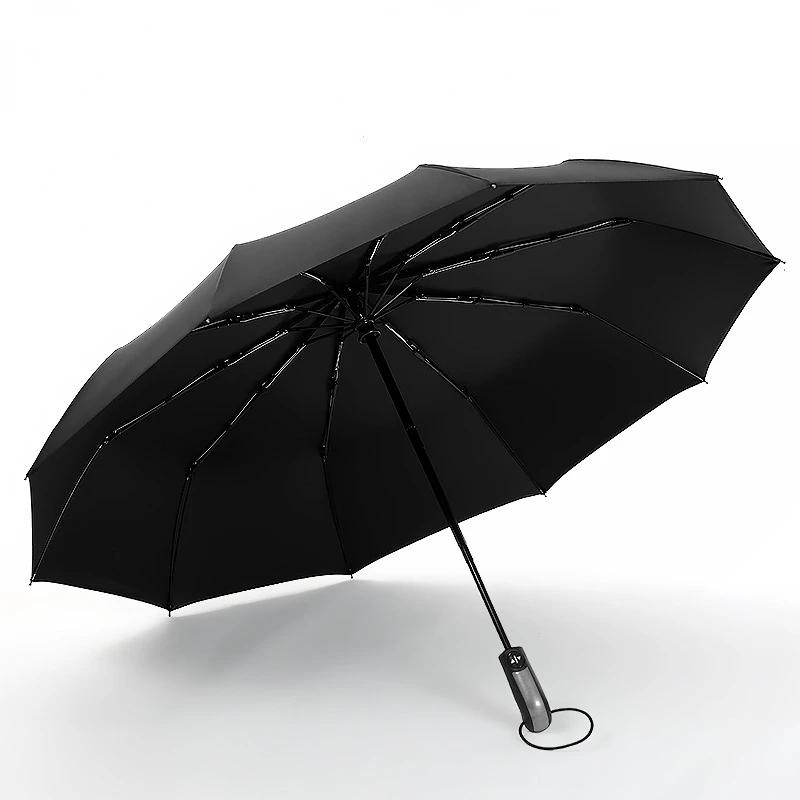 New Buckle Umbrella, Fully Automatic, Portable, Enlarged, Thickened, Reinforced, Night Light, Reverse Folding