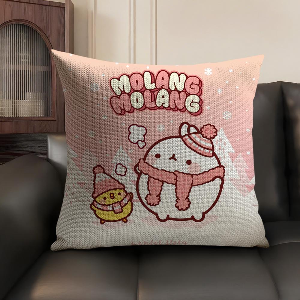 Cartoon MMolangS Rabbit Cushion Cover Natural Linen Organic Fabric DoubleSided Printing Sofa Home Decor Gift Pillow Case