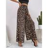 Women's Fashion Classic Leopard Print Stretch Waist Loose and Drapey Comfortable Casual Wide Leg Pants