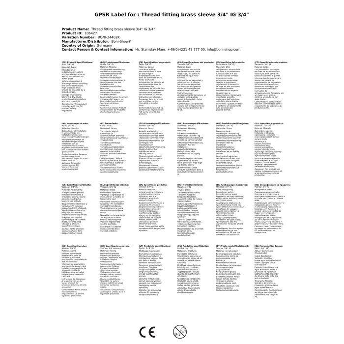 Mosazná spojka 3/4, Dvojitá samice, Instalatérská a topenářská armatura