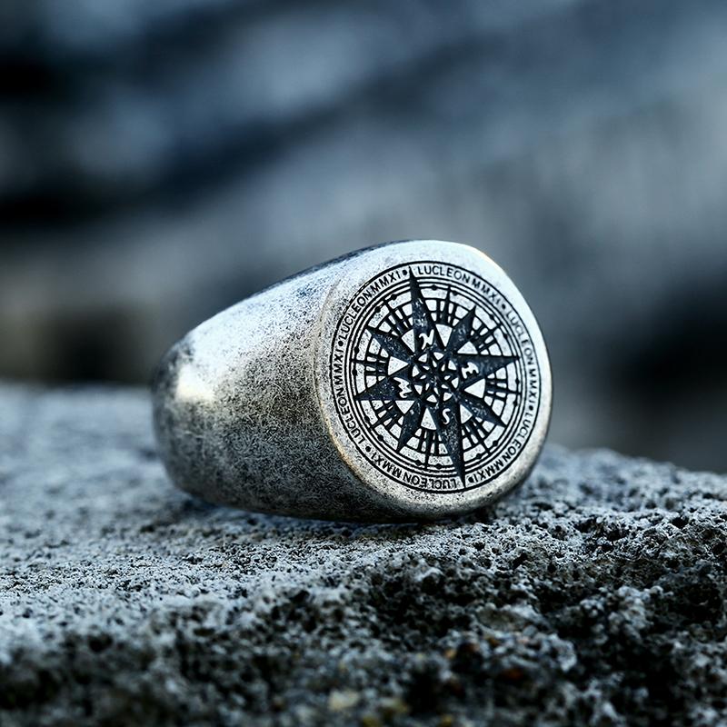 

BEIER 316L Stainless Steel Vintage Viking Compass Men s Ring Navigation Odin Amulet High Quality Jewelry BR8-179 6