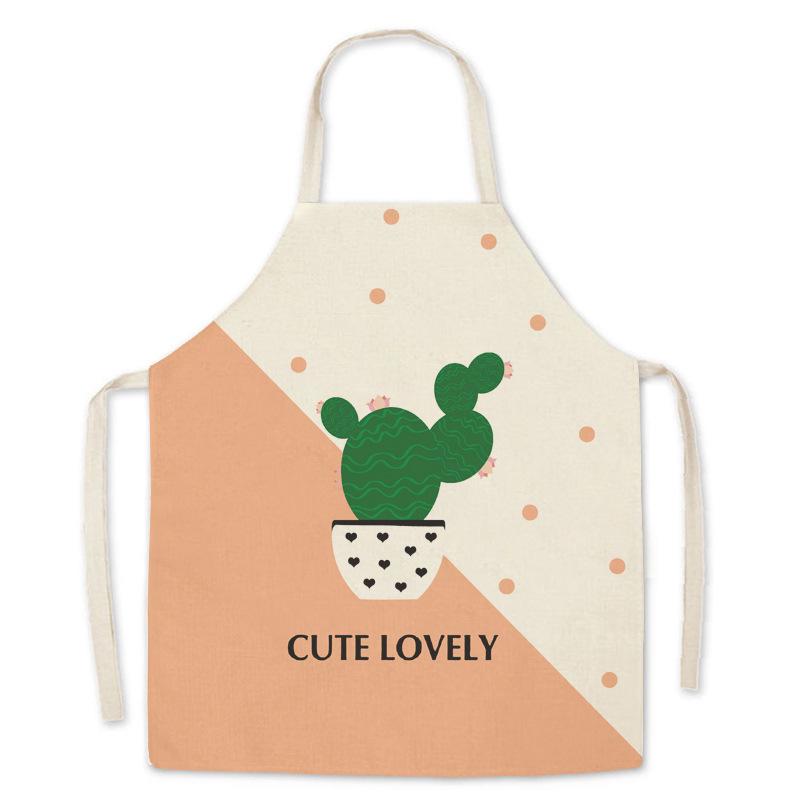 Cactus Print Parent-Child Hemp Apron Set - Sleeveless Home Cleaning Waist Apron for Adults and Kids