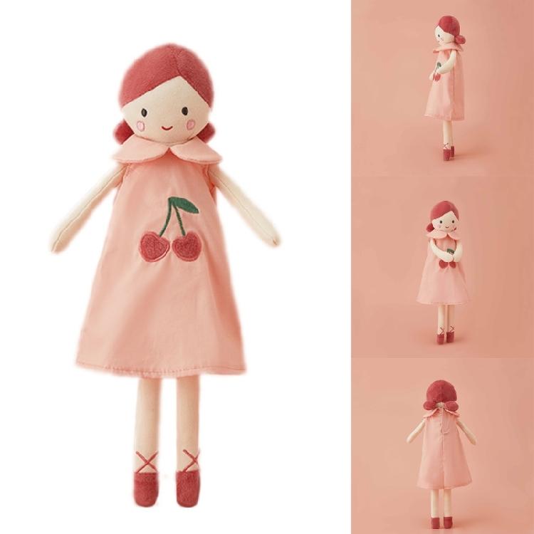 Cute Stuffed Cherry Print Skirt Girl Shape Doll Accompany Appease Toy for Kids