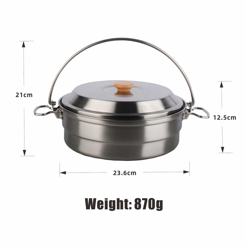 STARCAMP Lightweight 304 Stainless Steel Outdoor Camping Cooking Pot Steamer for Travel