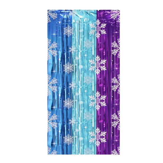 

Занавесы из фольгированных снежинок с бахромой, металлические серебристо-синие, мишура-стример со снежинками, фотофон для Рождества, Зимней Страны Чудес, Ледяной вечеринки по случаю дня рождения 1pc