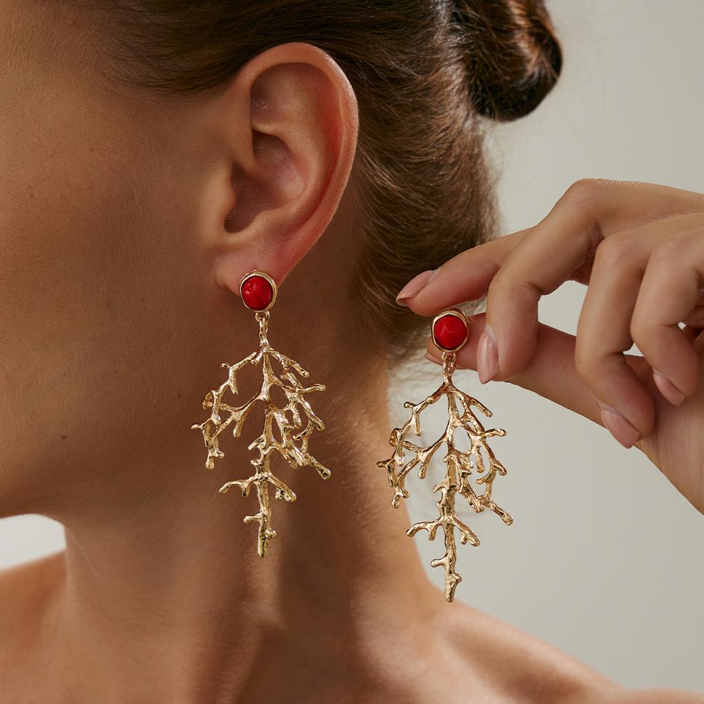 Ingemark Halloween Red Crystal Water Drop Pendant Earrings for Women Elegant Imitation Pearl Tassel Drop Earring Party Jewelry