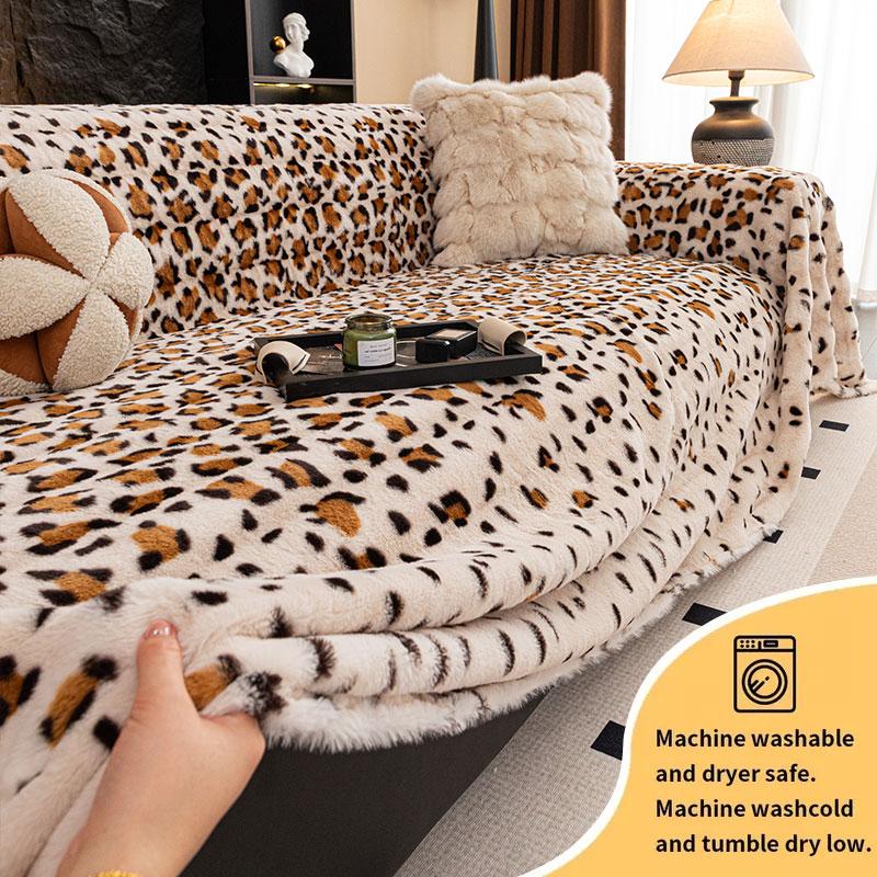 1PC- Autumn and winter rabbit skin leopard print sofa cover fabric, anti cat scratch and anti slip, all season seat cushion