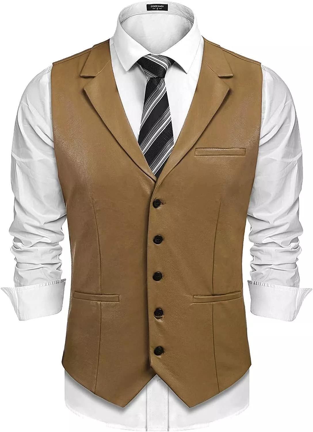 

AL KHALID жилет пальто мужской из натуральной овчины классическая куртка на пуговицах кожаный жилет вестерн 3XL дубильная кора