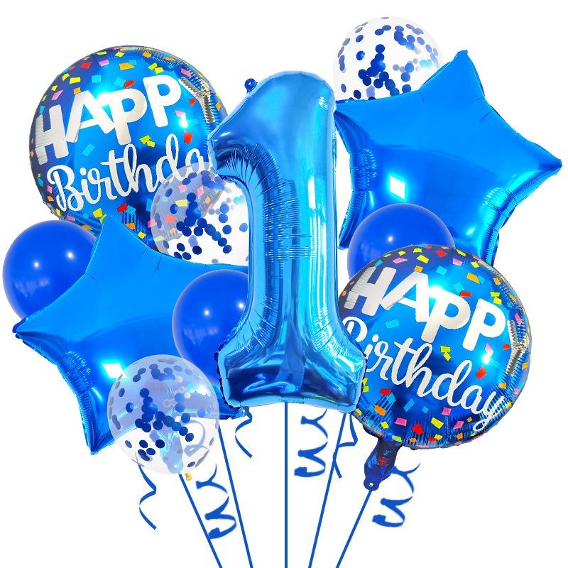 Blue Birthday Balloons Set 32inch Blue Number Stars Foil Ballon Boys Happy Prince Navy Ocean 1st 2nd 3rd 4th Birthday Balloon