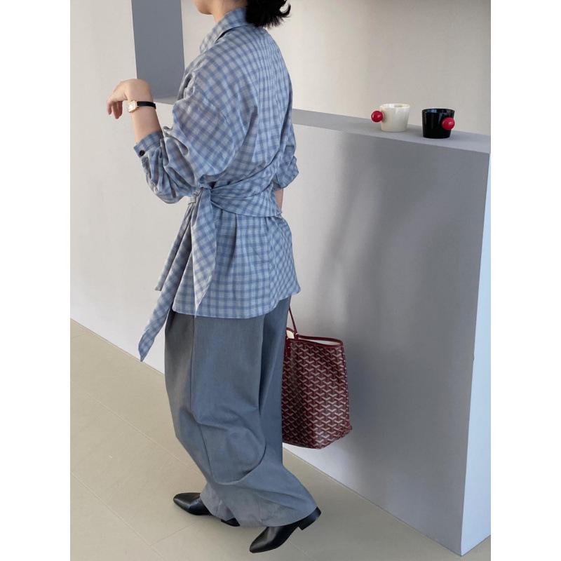 Jinbukan Women's Retro Plaid Long Sleeve Shirt - Loose Fit, Autumn/Spring Style