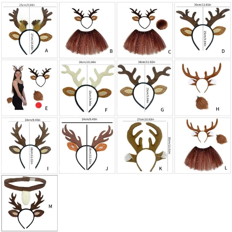 Christmas Deer Costume for Women Girl Christmas Deer Ear Headband Deer Tail Nose Skirt Halloween Amimal Outfit Accessory