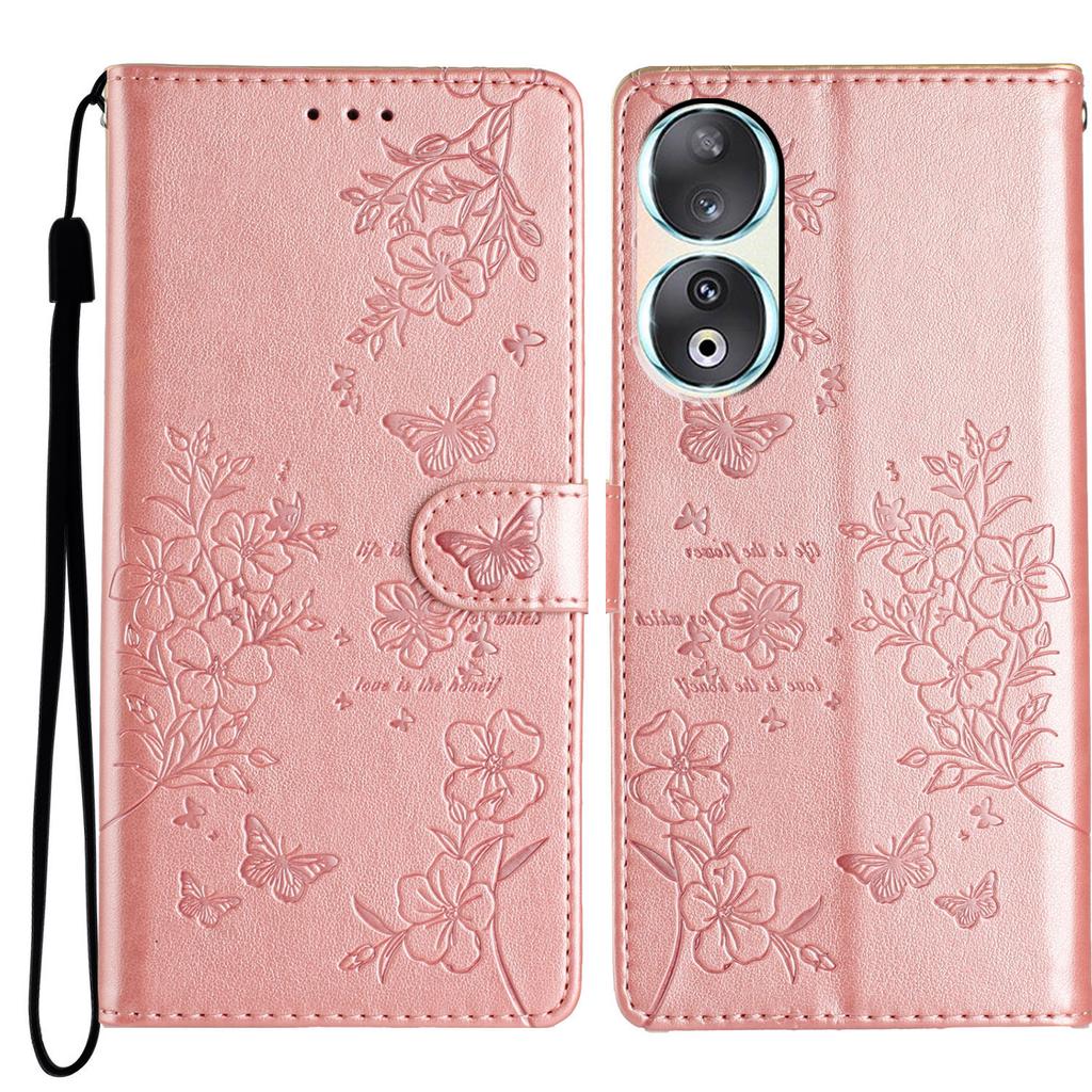 For Honor 90 Phone Case Butterfly Floral Imprint Leather Flip Cover with Stand