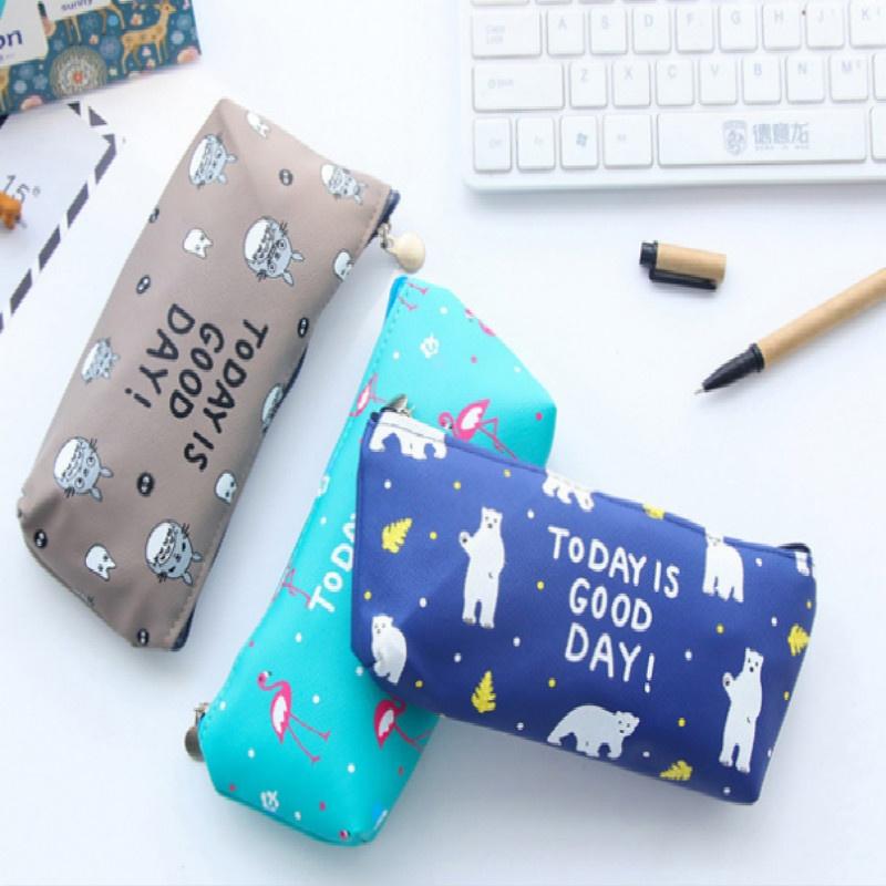 Cute Cartoon Animal Canvas Pencil Cases Creative Stationery Storage Pen Bag For Student