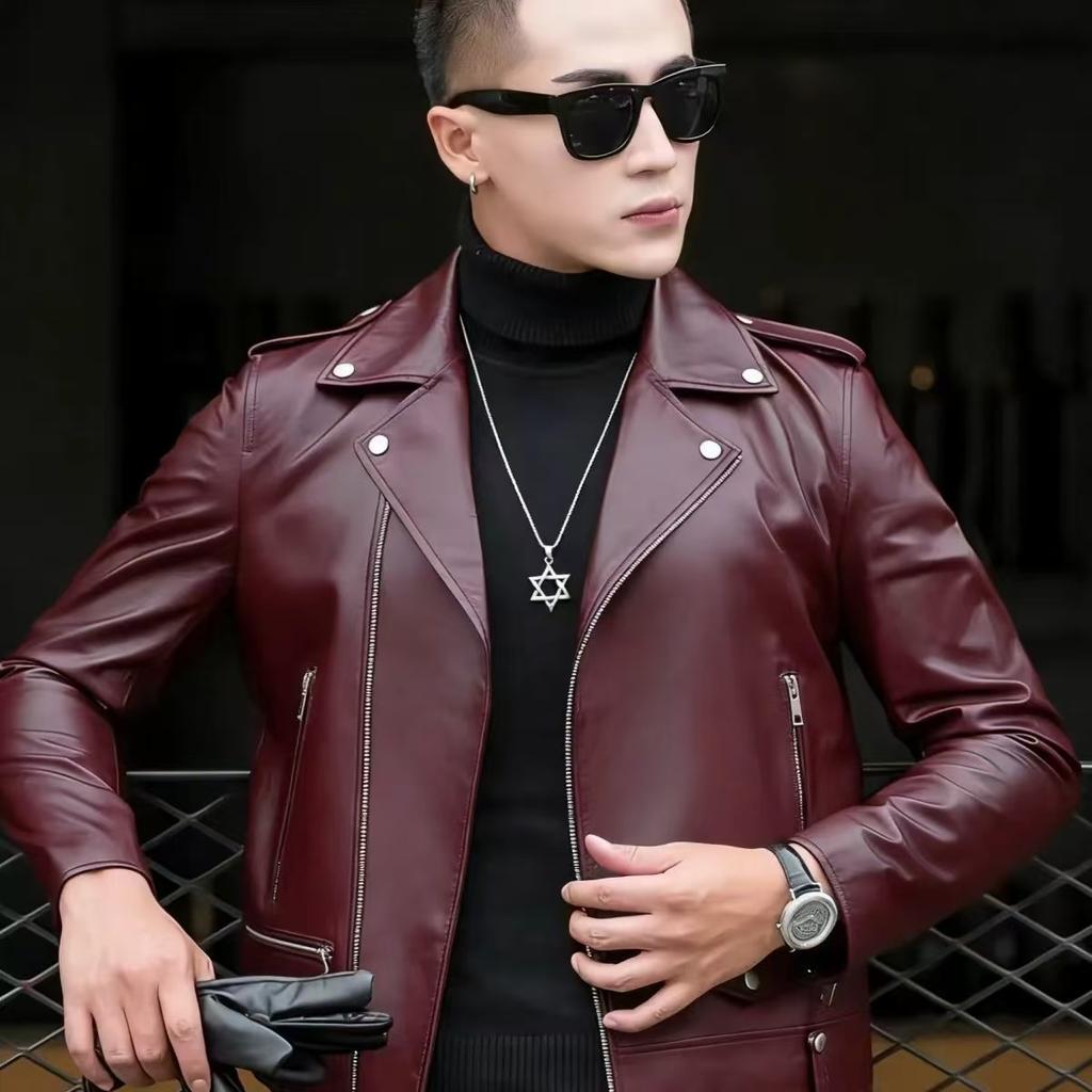 Steelstamp printed leather jacket men's spring and autumn lapel zipper locomotive riding trend fashion loose casual pu leather jacket