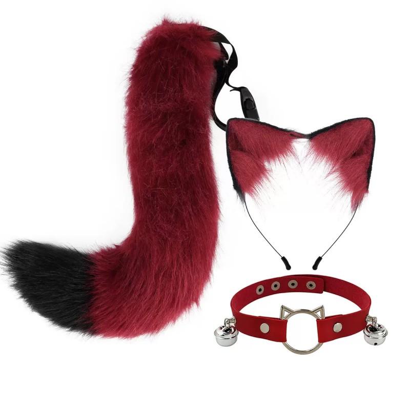 Cat Ear Headband With Tail Set Cosplay Costume Accessories Anime Kawaii Girl Party Outfit