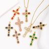 Multicolor Zircon Cross Pendant Necklace with Copper Chain