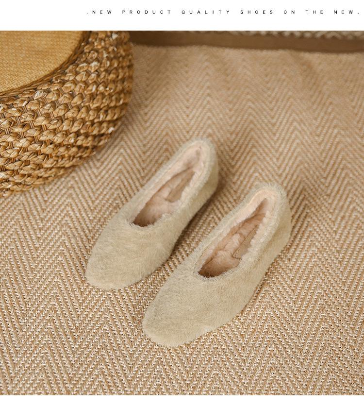 Mote 2025 Vinter Pelssko Dame Spiss Tå Pumps Fluffy Lave Hæler Loafers Damer Varm Plysj Escarpins Femme Slip On Pels Hæler