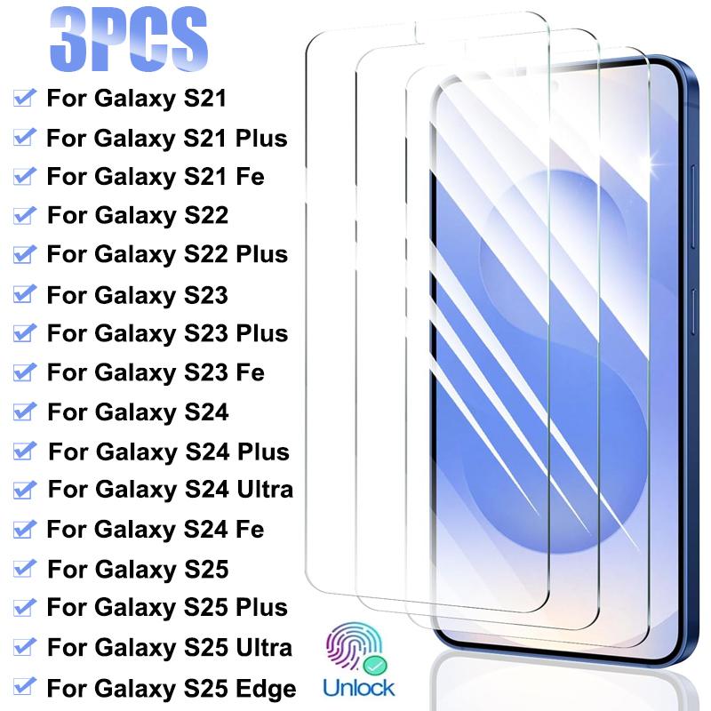 

3 pçs capa completa de vidro temperado para samsung galaxy s21 s22 s23 plus s24 s25 ultra borda s21fe s23fe s24 fe filme protetor de tela Note10 Ultra